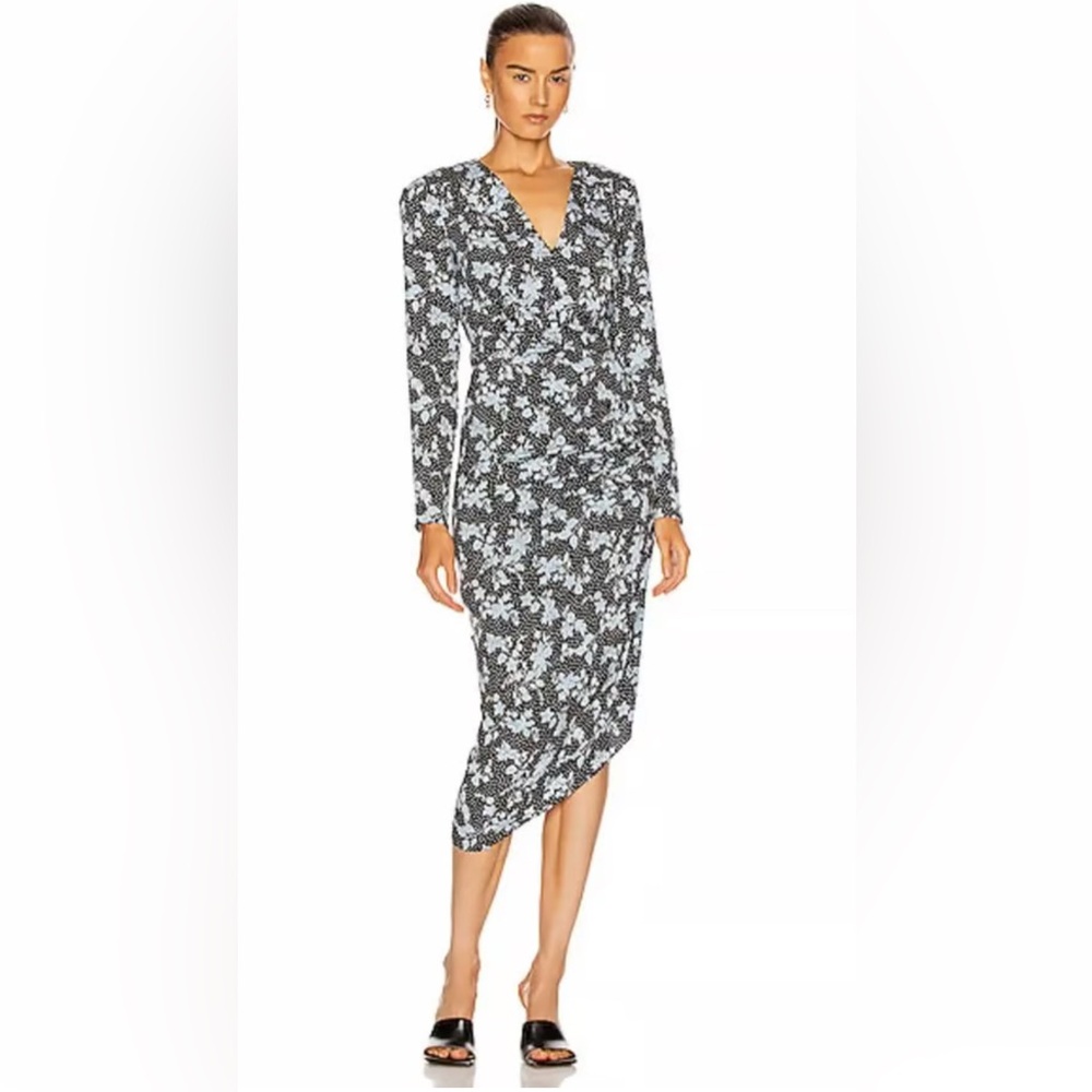 LN Veronica Beard Chana Floral asymmetrical dress size 4 Ruched Zipper Long Slv - Picture 2 of 13